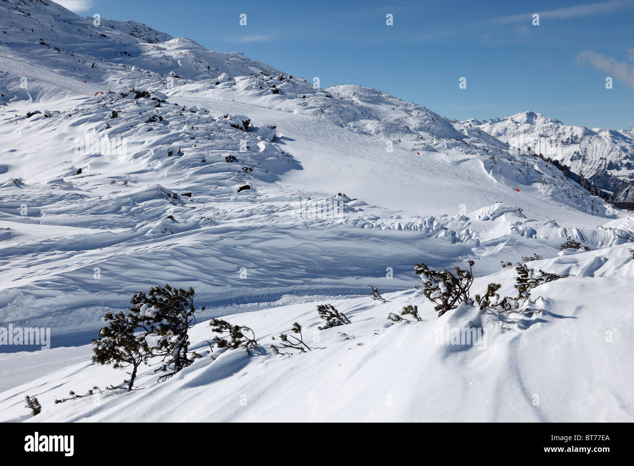 Winterlandschaft in der Nähe von Galtür, Silvretta Gebirge, Paznautal Tal, Paznaun, Tirol, Österreich Stockfoto