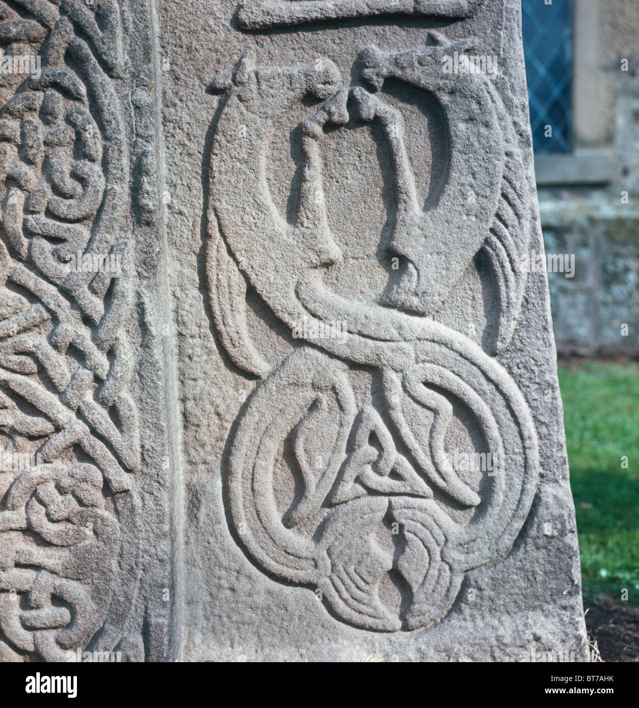 Details auf Seite des 8. Jahrhunderts piktische Kreuz Platte Aberlemno Angus Scotland Stockfoto