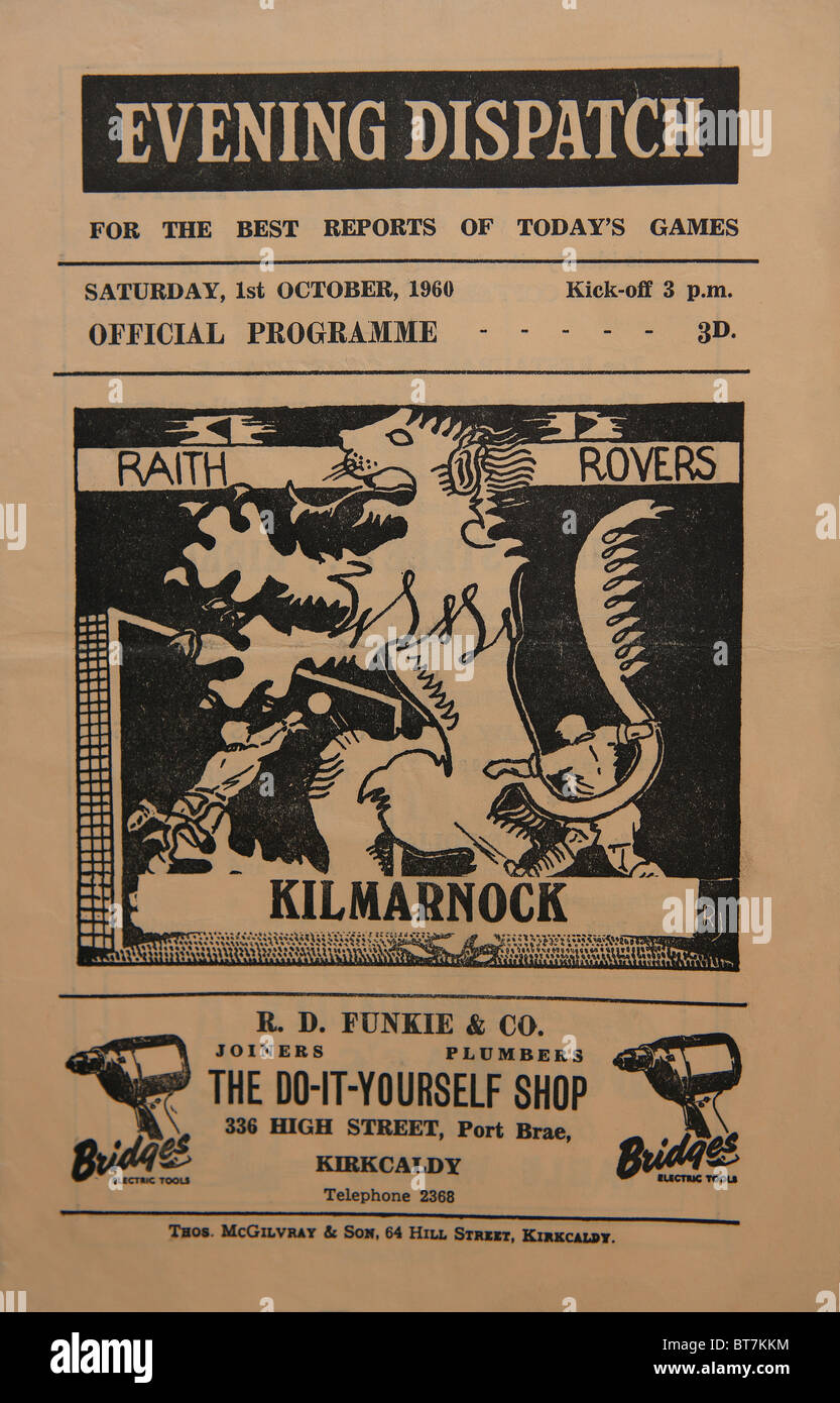 Raith Rovers V Kilmarnock offizielle Fußball-Studienbeginn für Samstag, 1. Oktober 1960 Stockfoto