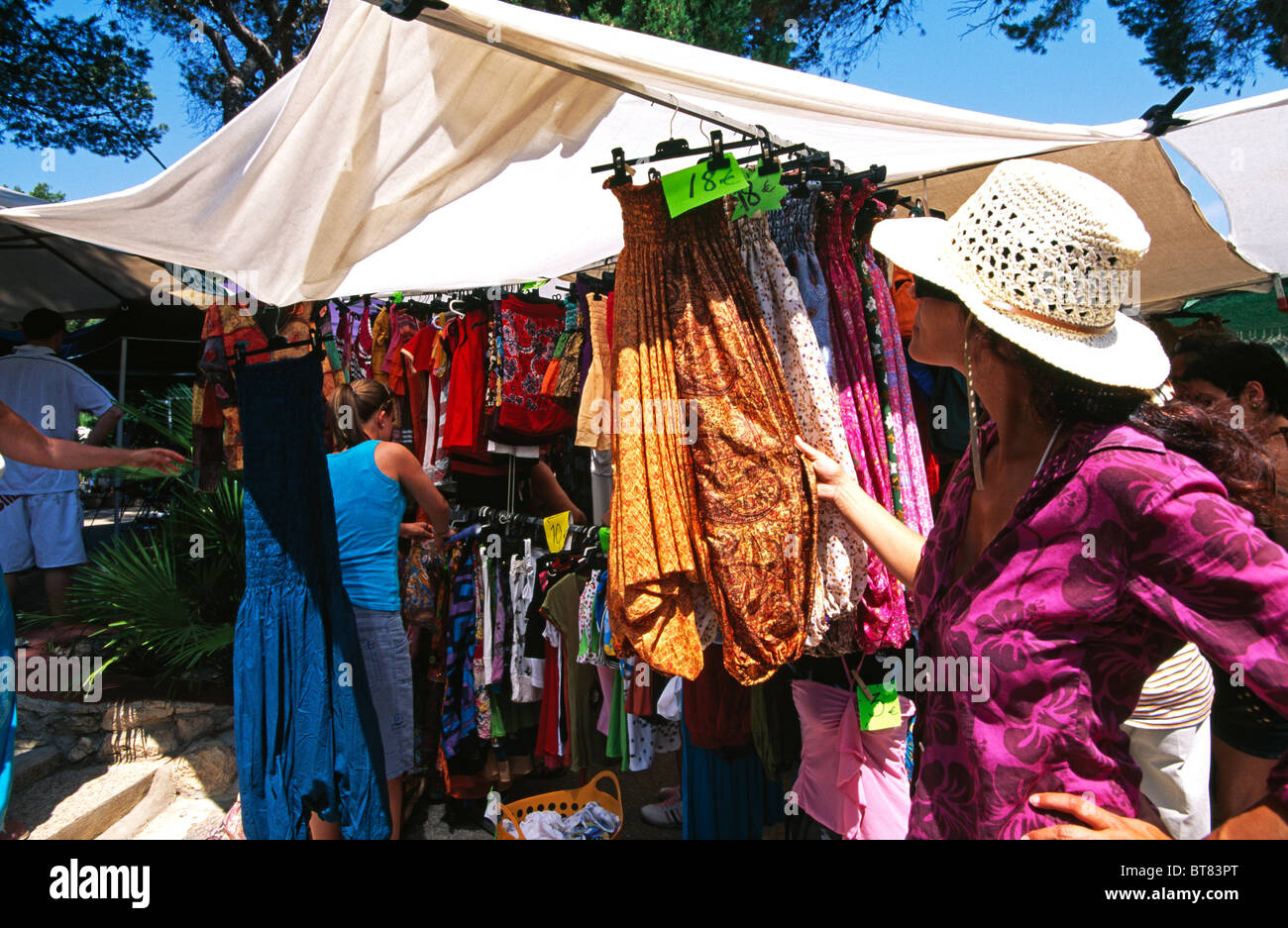 Hippie-Markt in Punta Arabi, Ibiza, Balearen, Spanien Stockfoto