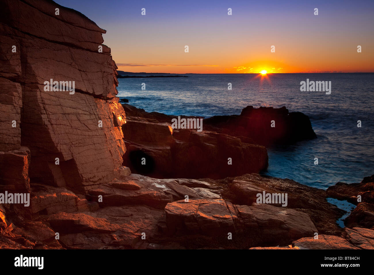 Sonnenaufgang im Acadia National Park, Maine, USA Stockfoto