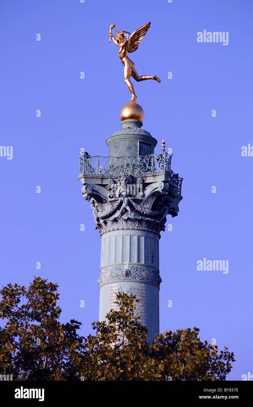 Paris, Juli Spalte, Place De La Bastille, Detail mit Spirit of Liberty Stockfoto