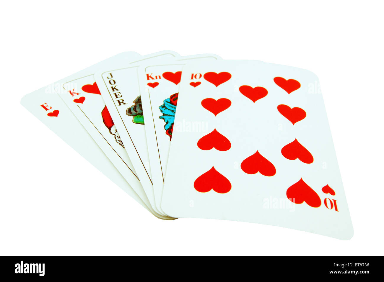 Royal Flush mit Joker Karten Stockfoto