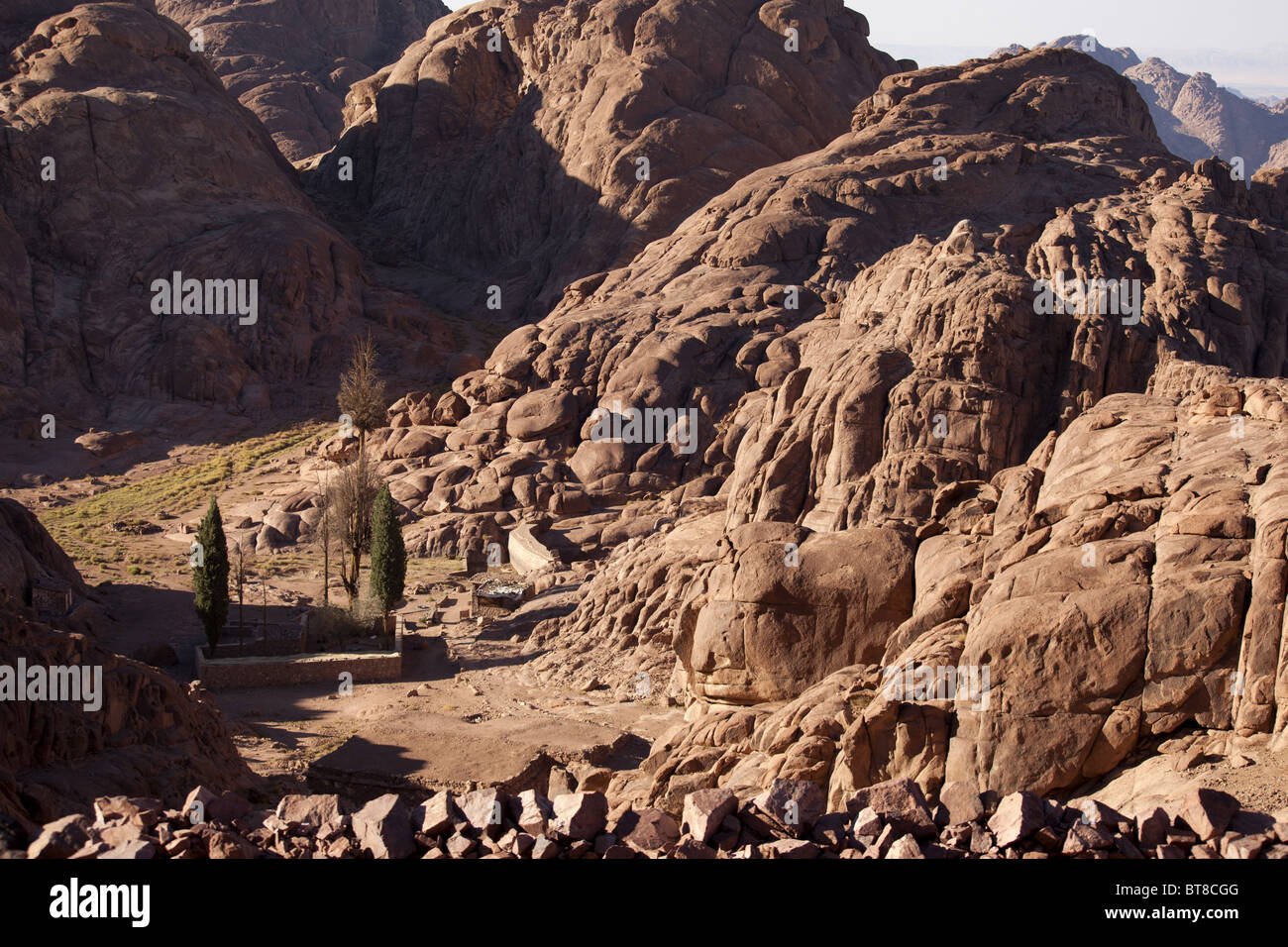 Elijahs Plateau am Djebel Musa oder Mount Sinai in der Nähe von St. Catherine oder El Miga Dorf, Sinai, Ägypten, Afrika, Stockfoto