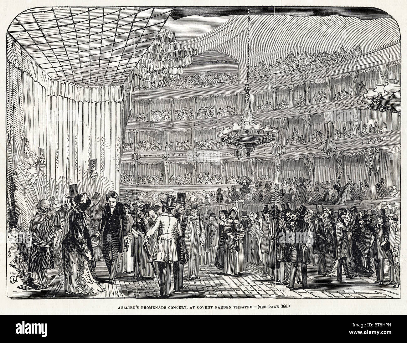 Französischer Dirigent, Komponist Louis Antoine Jullien Promenaden-Konzert am Covent Garden Theatre Gravur datiert 6. Dezember 1845 Stockfoto