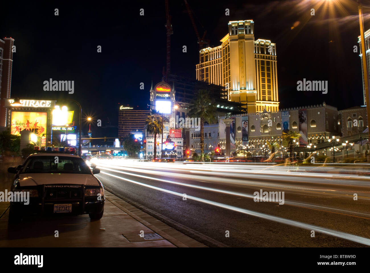 Cop car, Las Vegas Strip, Night Shot, Stockfoto