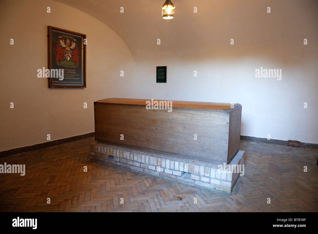 Der Earl of Bothwell Sarg in der Kapelle unter Fårevejle Kirche im Nord-westlichen Teil von Seeland, Dänemark Stockfoto