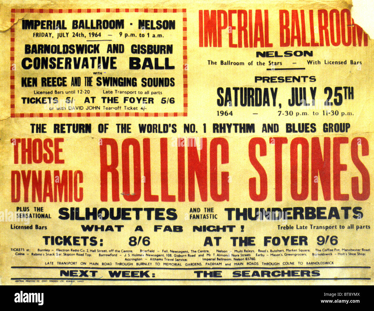 ROLLING STONES Poster für 24. Juli 1964 gig im Imperial Ballroom, Nelson Stockfoto