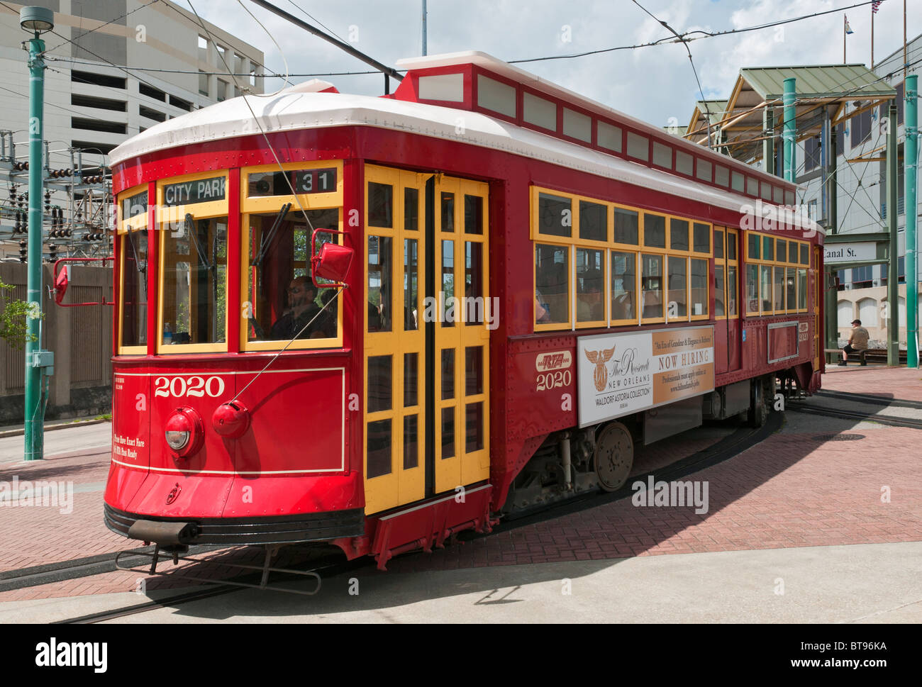 Louisiana, New Orleans, Downtown, Canal Street Station, Trolly Auto, Straßenbahn Stockfoto
