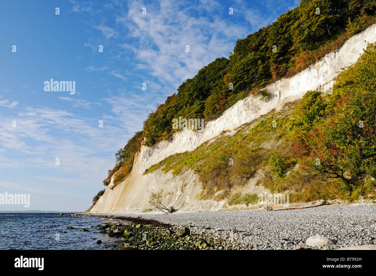 Strand und Kreide Schicht in den Kreidefelsen im Nationalpark Jasmund, Halbinsel Jasmund, Insel Rügen Stockfoto