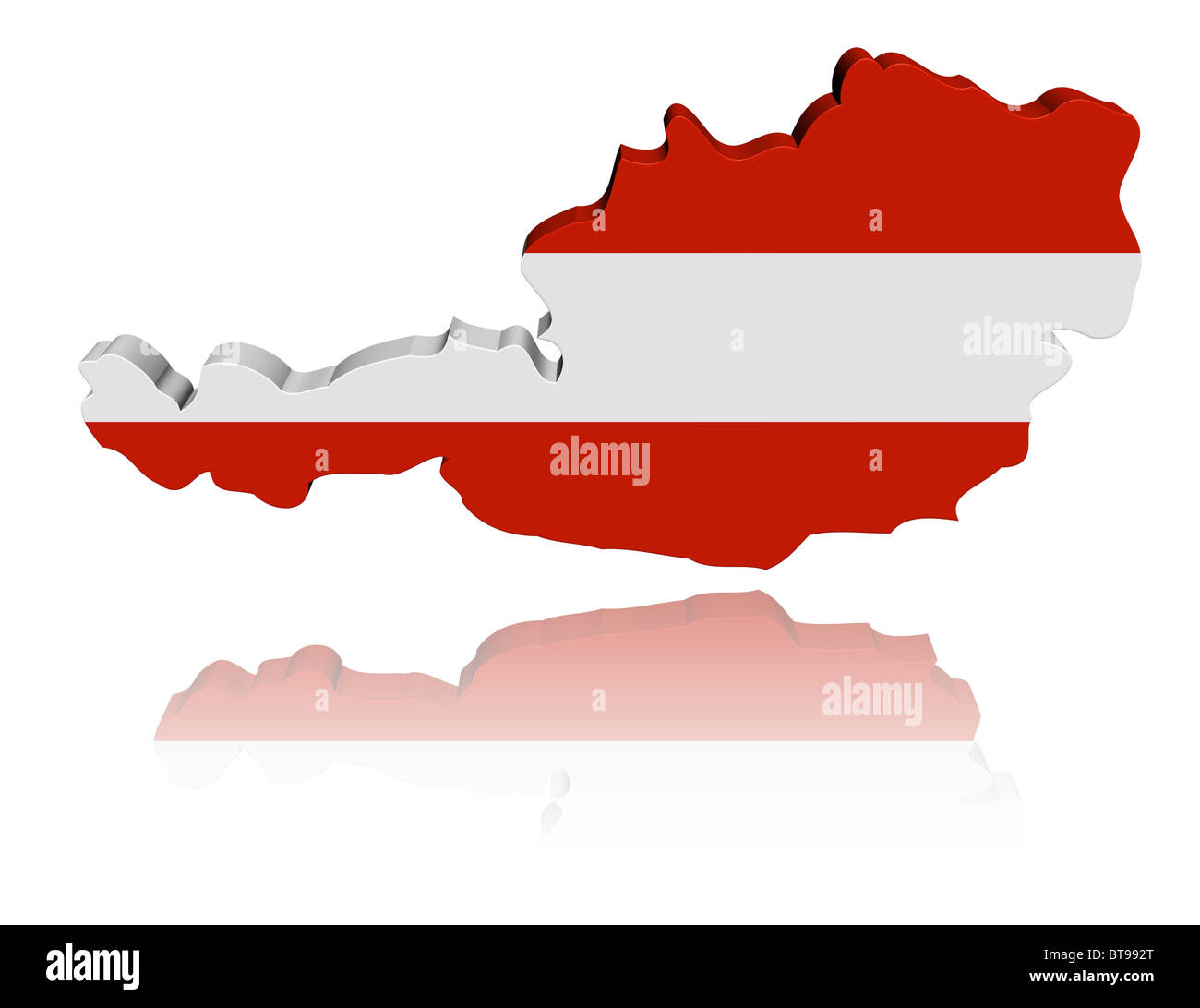 Österreich Karte Flagge 3d Render mit Reflexion illustration Stockfoto