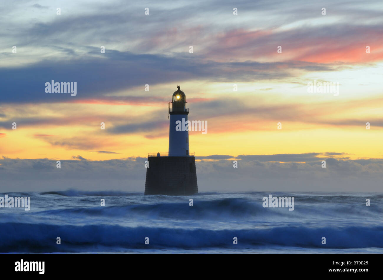 Rattray Head Leuchtturm - Winter Sunrise, Aberdeenshire, Schottland Stockfoto