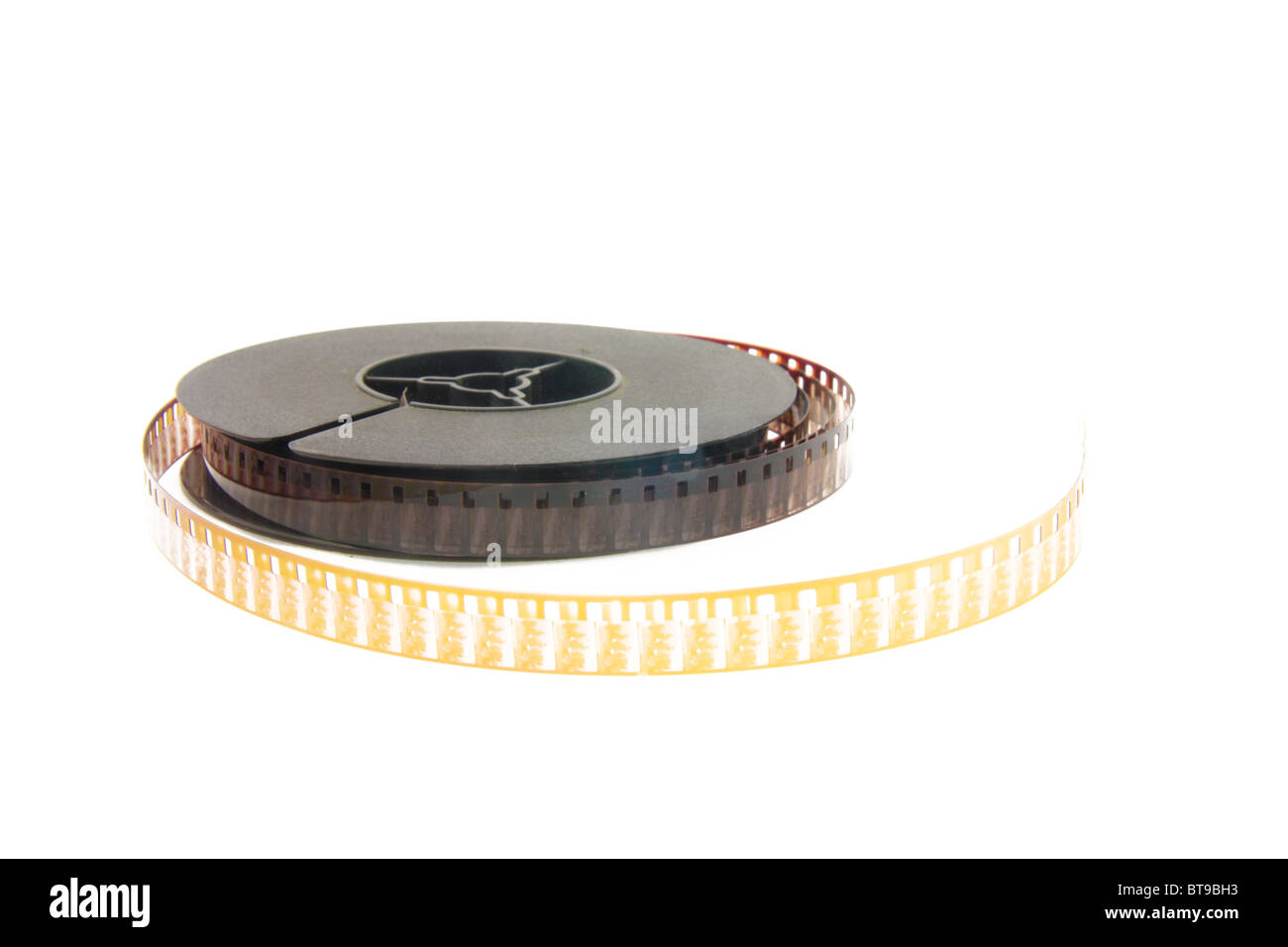 Stapeln von alten Kinofilm auf Kunststoff Walze weiß Stockfoto