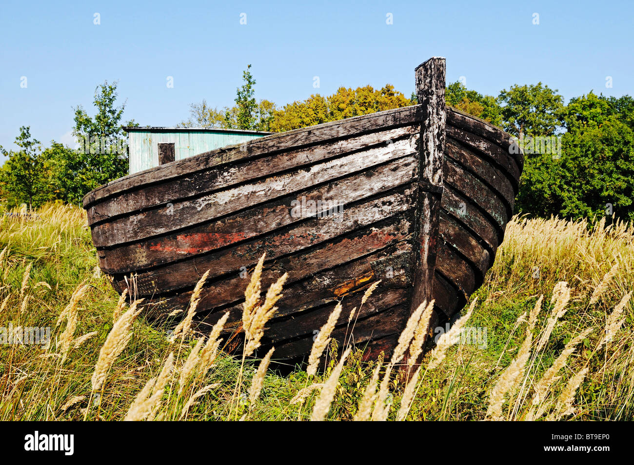 Altes Fischerboot im Museum das Museumsschiff Luise, Moenchguter Museen Museen, Göhren, Moenchgut, Insel Rügen Stockfoto