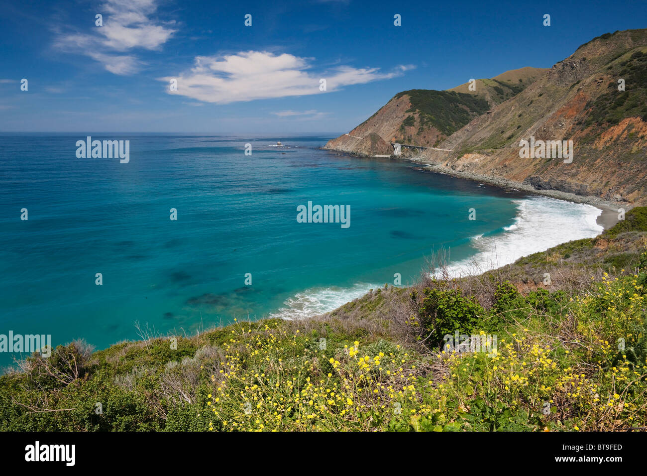 Einsamer Strand am Pazifischen Ozean, Highway 1, California, USA Stockfoto