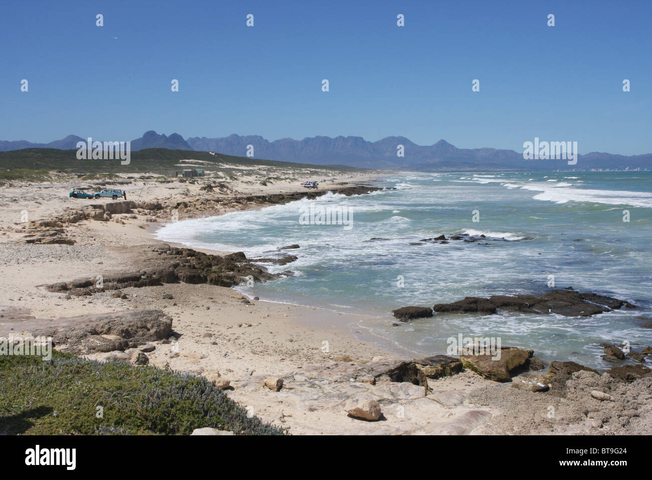 Traum, Strand, Küste, Indischer Ozean, Südafrika, Berg, erstaunlich, Panorama, Sand, Wellen Stockfoto