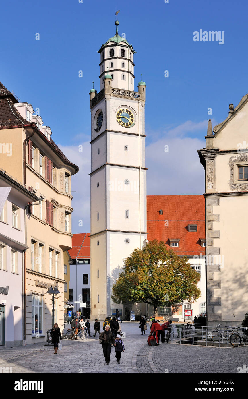 Der Blaserturm-Turm in der historischen alten Stadt Ravensburg, Landkreis Ravensburg, Baden-Württemberg, Deutschland, Europa Stockfoto