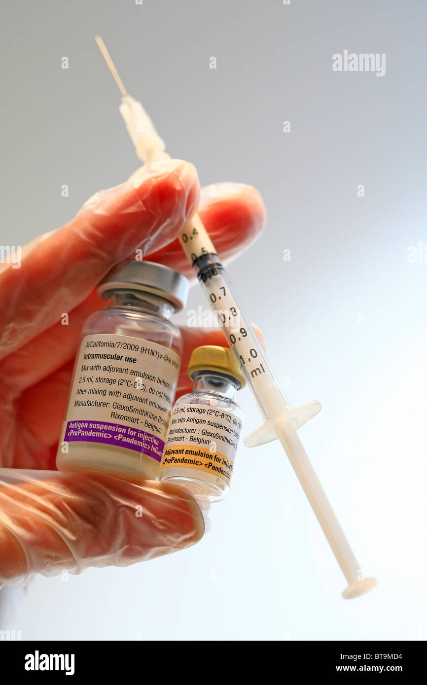Impfstoff für die Impfung gegen die Schweinegrippe-Virus, Pandemrix, Pandemie-Impfstoff für die Impfung gegen die Influenza-virus Stockfoto