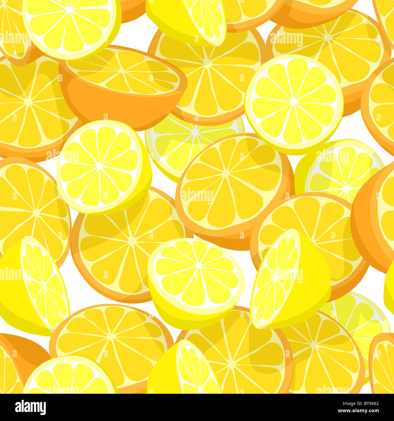 Nahtlose illustrierte Fliese von Zitronen und Orangen Stockfoto