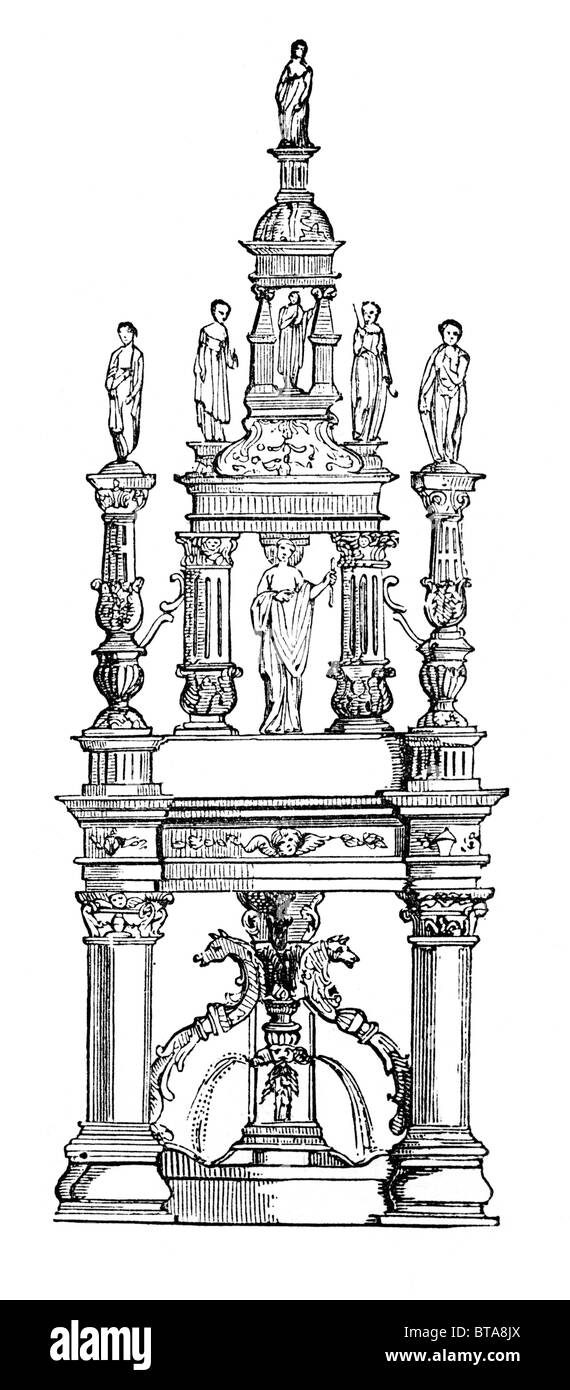 Brunnen auf dem alten Marktplatz, Rouen, Frankreich, errichtet an der Stelle wo Jeanne d ' Arc verbrannt wurde Stockfoto