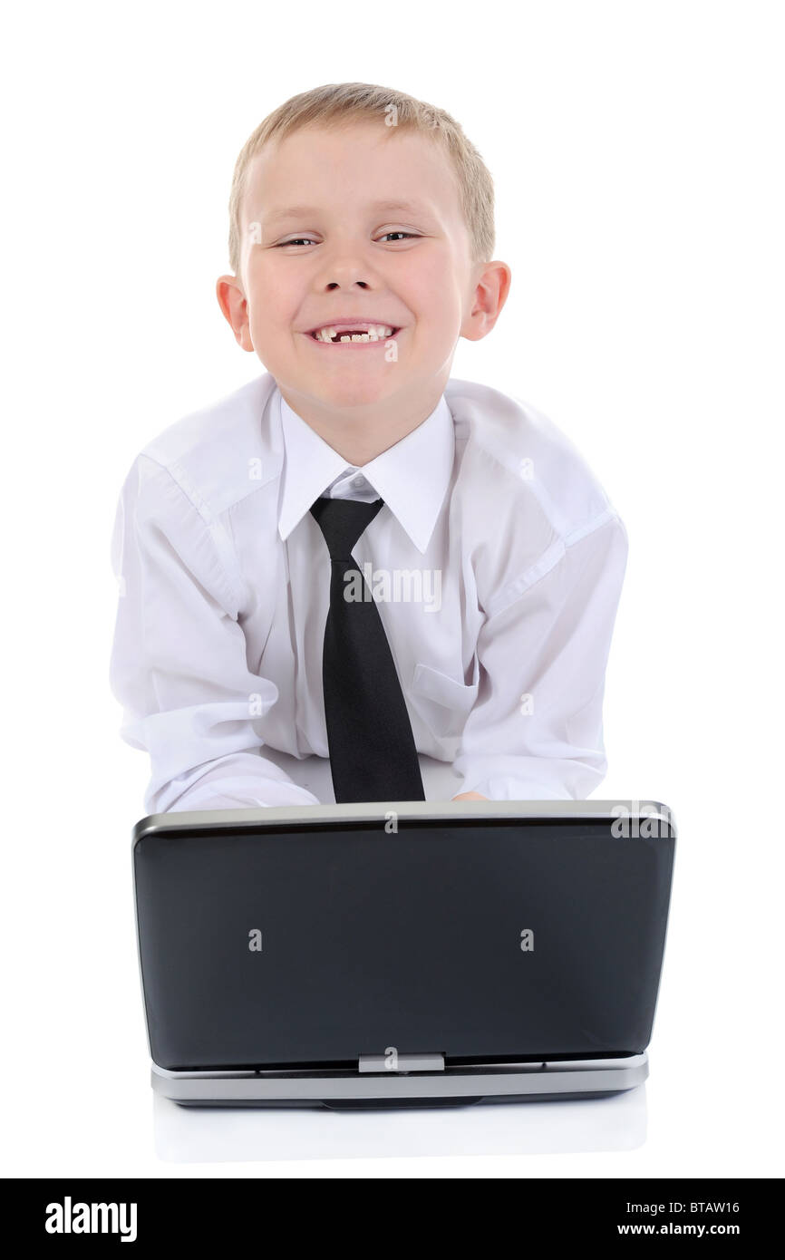 Junge mit einem Laptop. Stockfoto