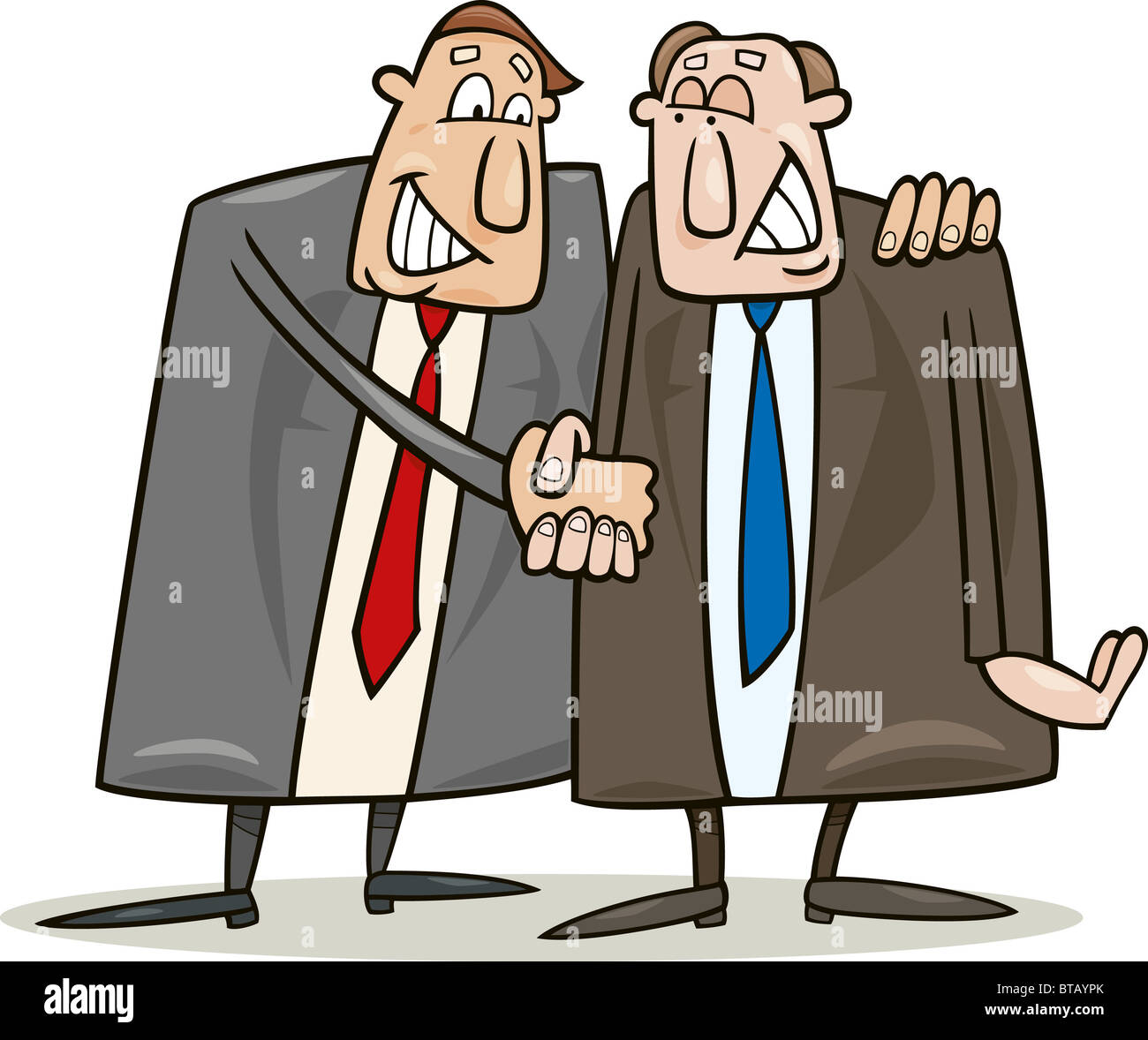 Cartoon-Illustration von zwei Politikern Händeschütteln für Vereinbarung Stockfoto