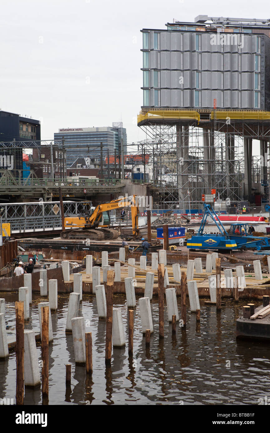 Bau der neuen u-Bahn in Amsterdam Stockfoto
