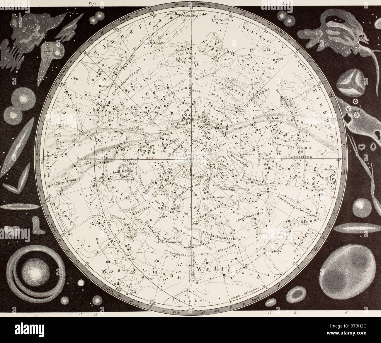 19. Jahrhundert-Karte des südlichen Himmels. Stockfoto