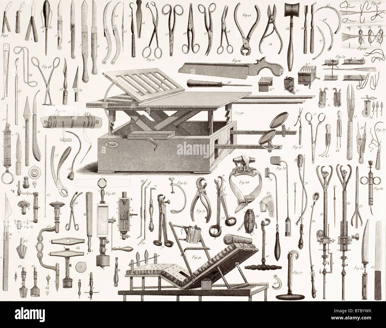 chirurgische Instrumente des 19. Jahrhunderts. Stockfoto
