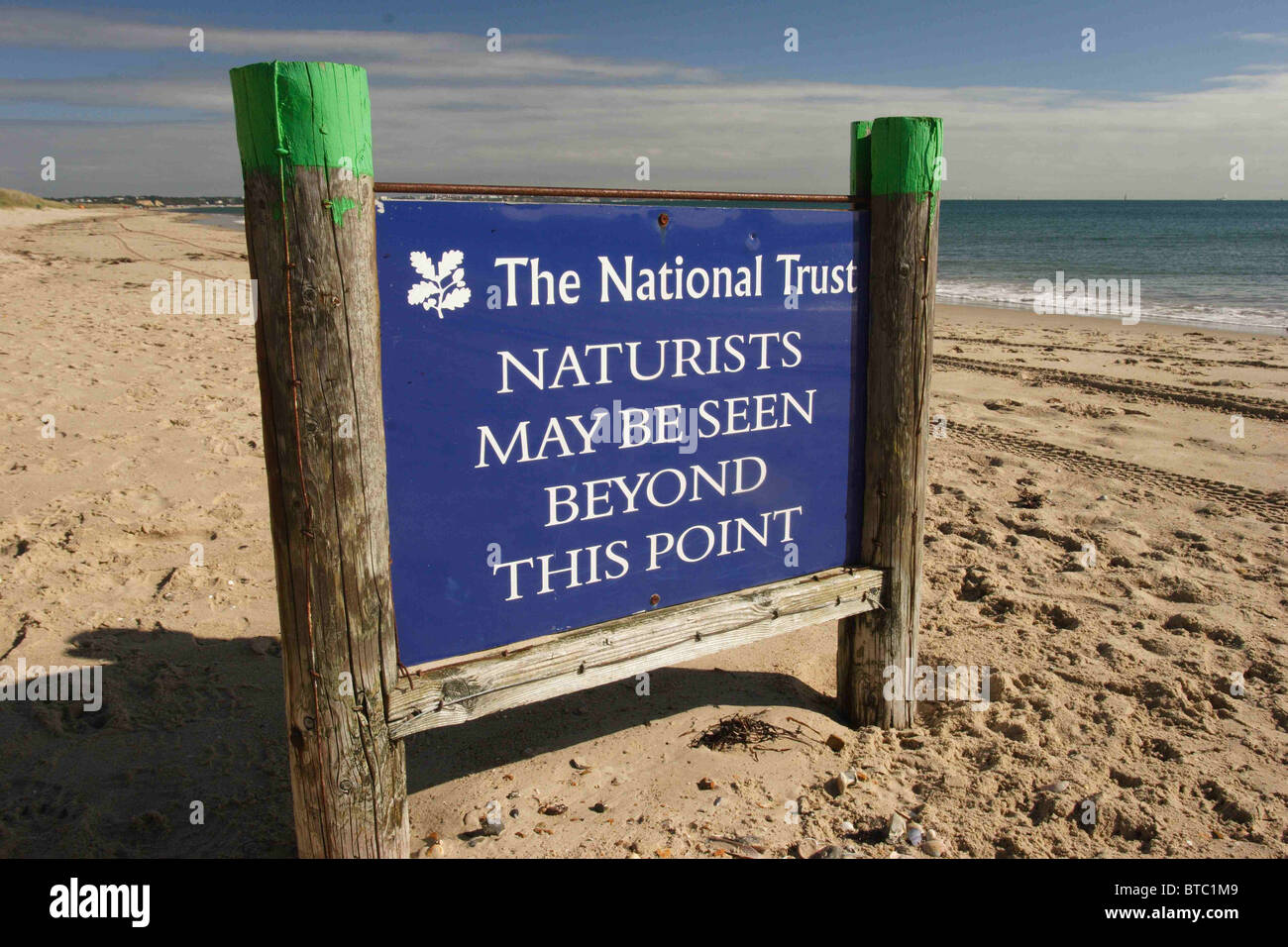 FKK Sign., Studland Dorset UK September. Stockfoto