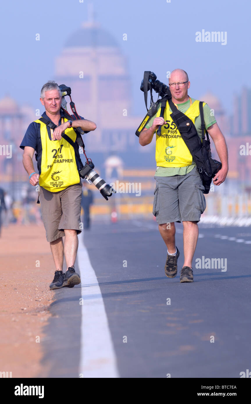 Presse und Sport-Fotografen bei den Commonwealth Games in Delhi-Indien. Stockfoto