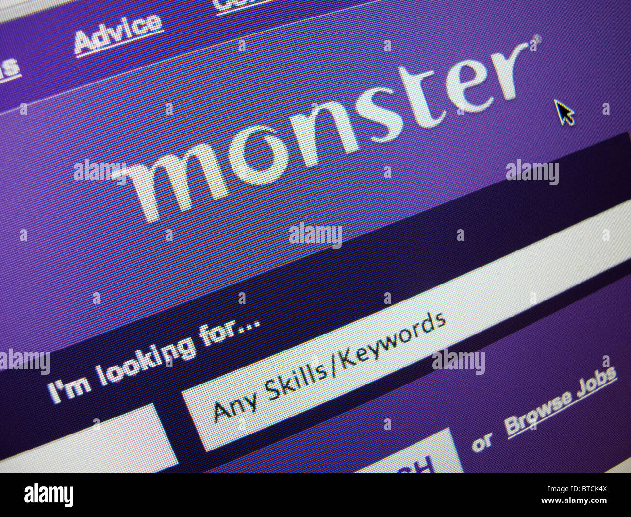 Detail der Screenshot von Einstellung und Beschäftigung Monster Internet Internet-homepage Stockfoto