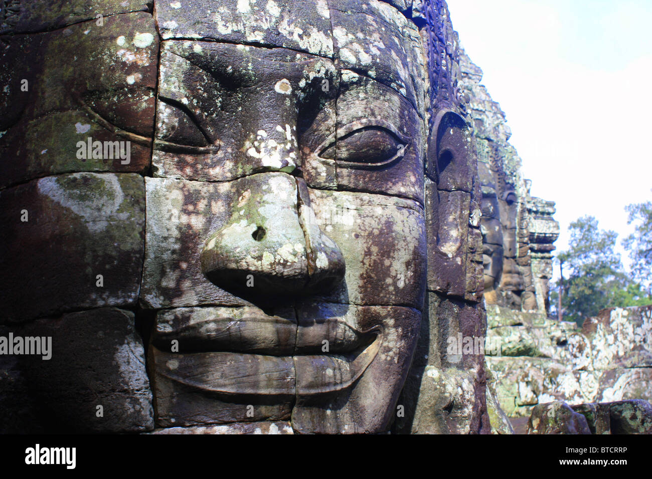 Stein steht, Bayon Tempel, Angkor Thom, Siem Reap, Kambodscha Stockfoto