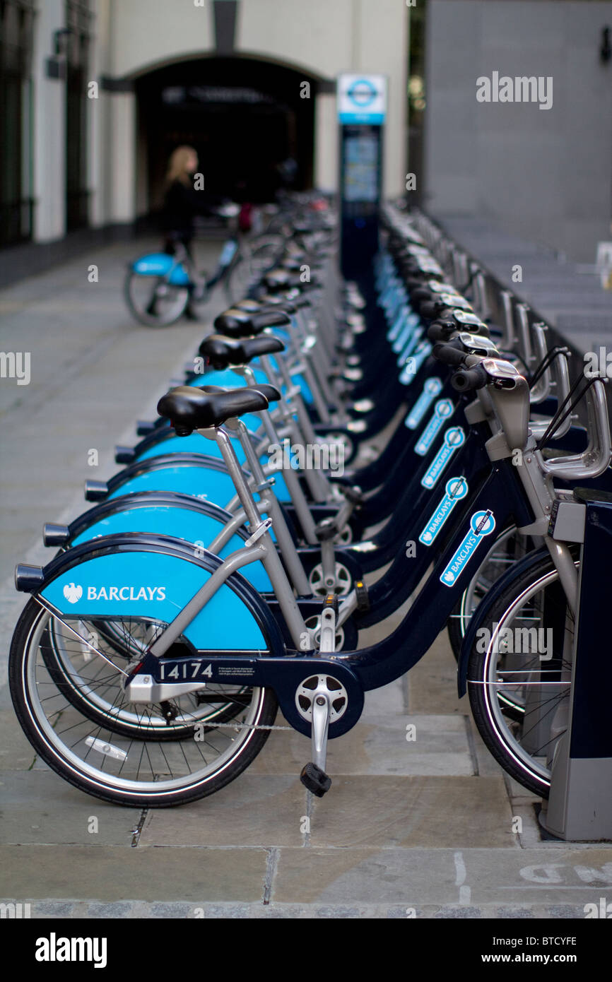 Barclays Boris Fahrrad, zentralen London Mietwagen Fahrrad Regelung Stockfoto