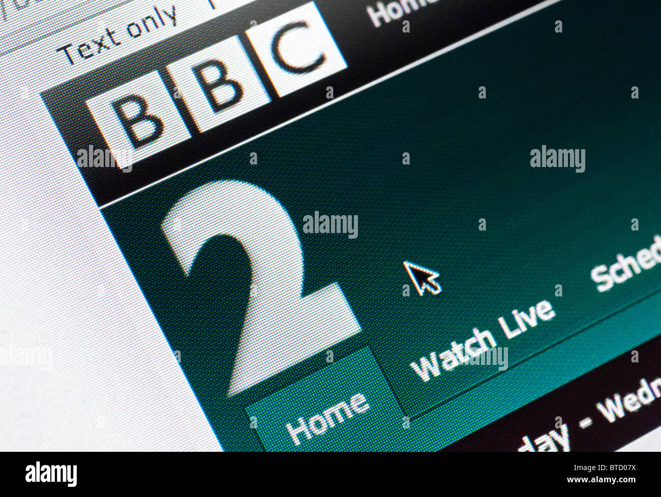 Detail der Screenshot von Webseite der BBC zwei Fernseh-Kanal homepage Stockfoto