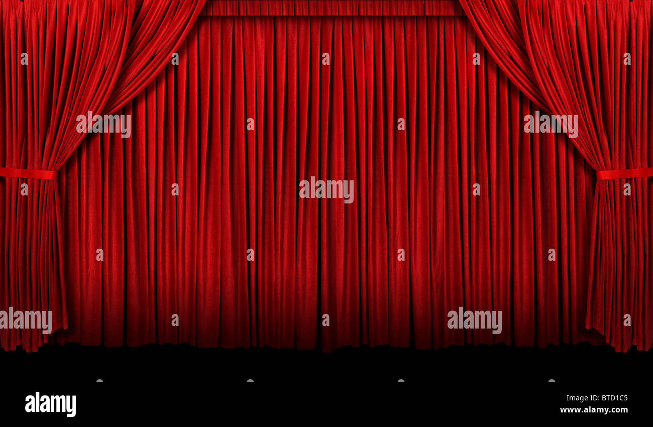 Großen roten Theatervorhang mit Licht und Schatten Stockfoto