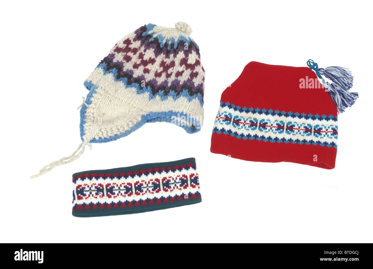 Hüte Schals Handschuhe Ice Scraper Studioaufnahme Stockfoto