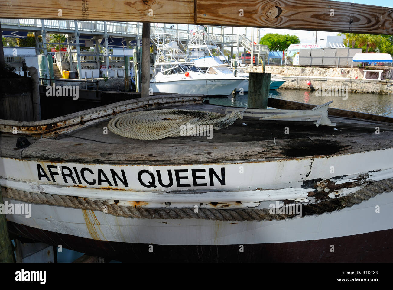 Original African Queen Boot angezeigt in der Marina Key Largo in Florida Keys, Florida, USA Stockfoto
