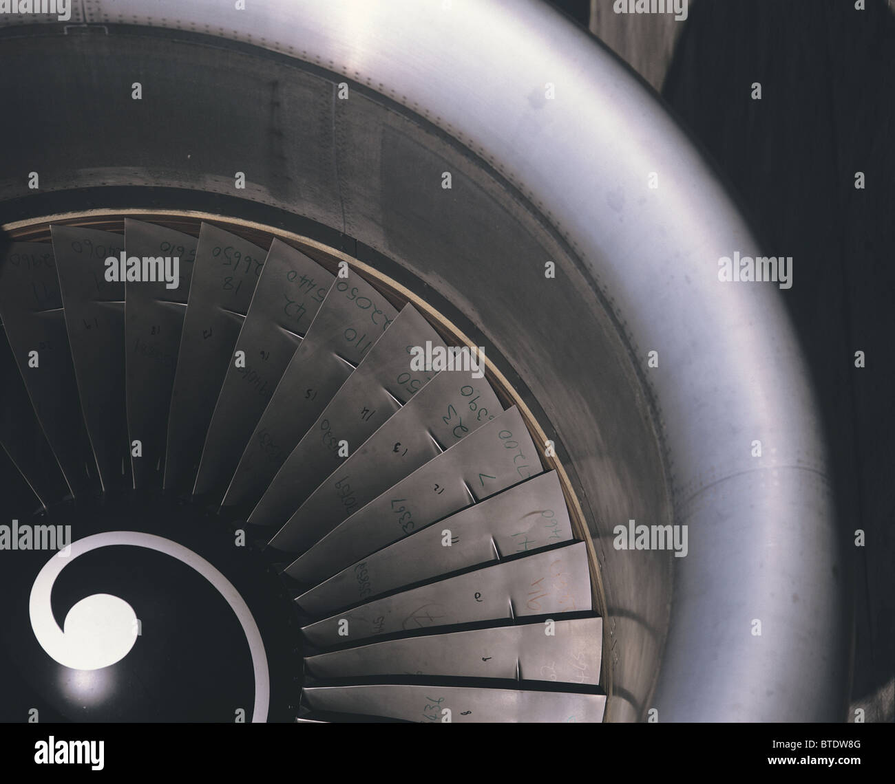 Einen genaueren Blick auf die Turbine des Flugzeugs Stockfoto