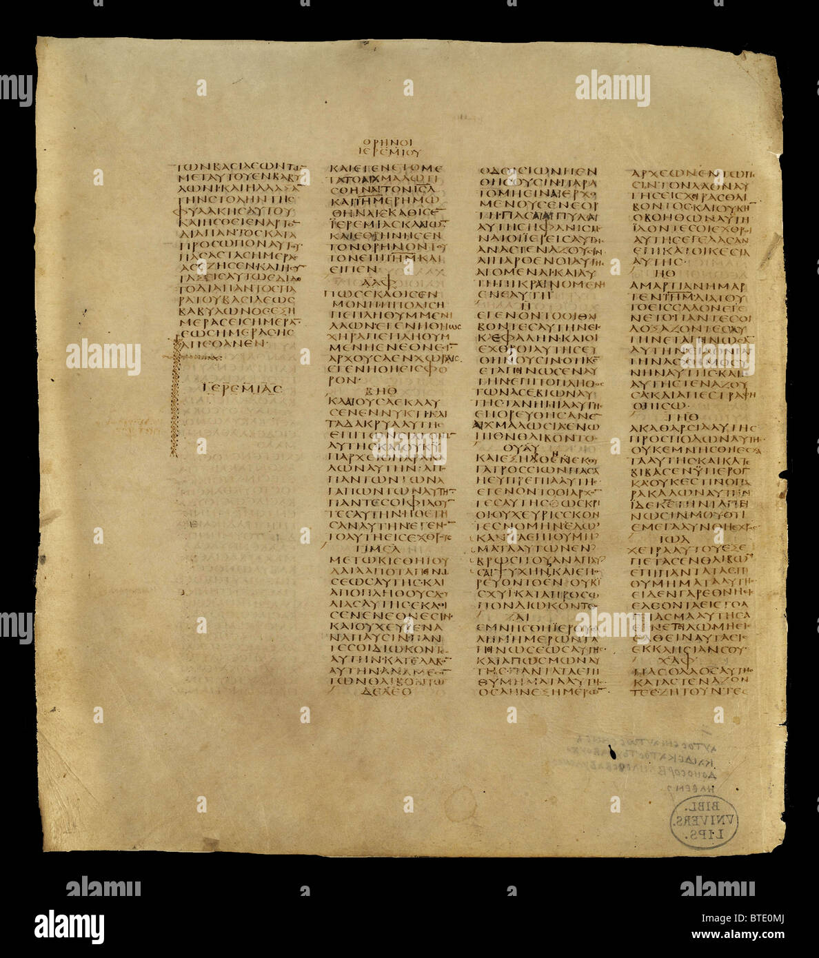 5396. Codex Sinaiticus ist ein 4. Jahrhundert Manuskript der griechischen Bibel, geschrieben zwischen 330-350. Ursprünglich enthielt es die Stockfoto