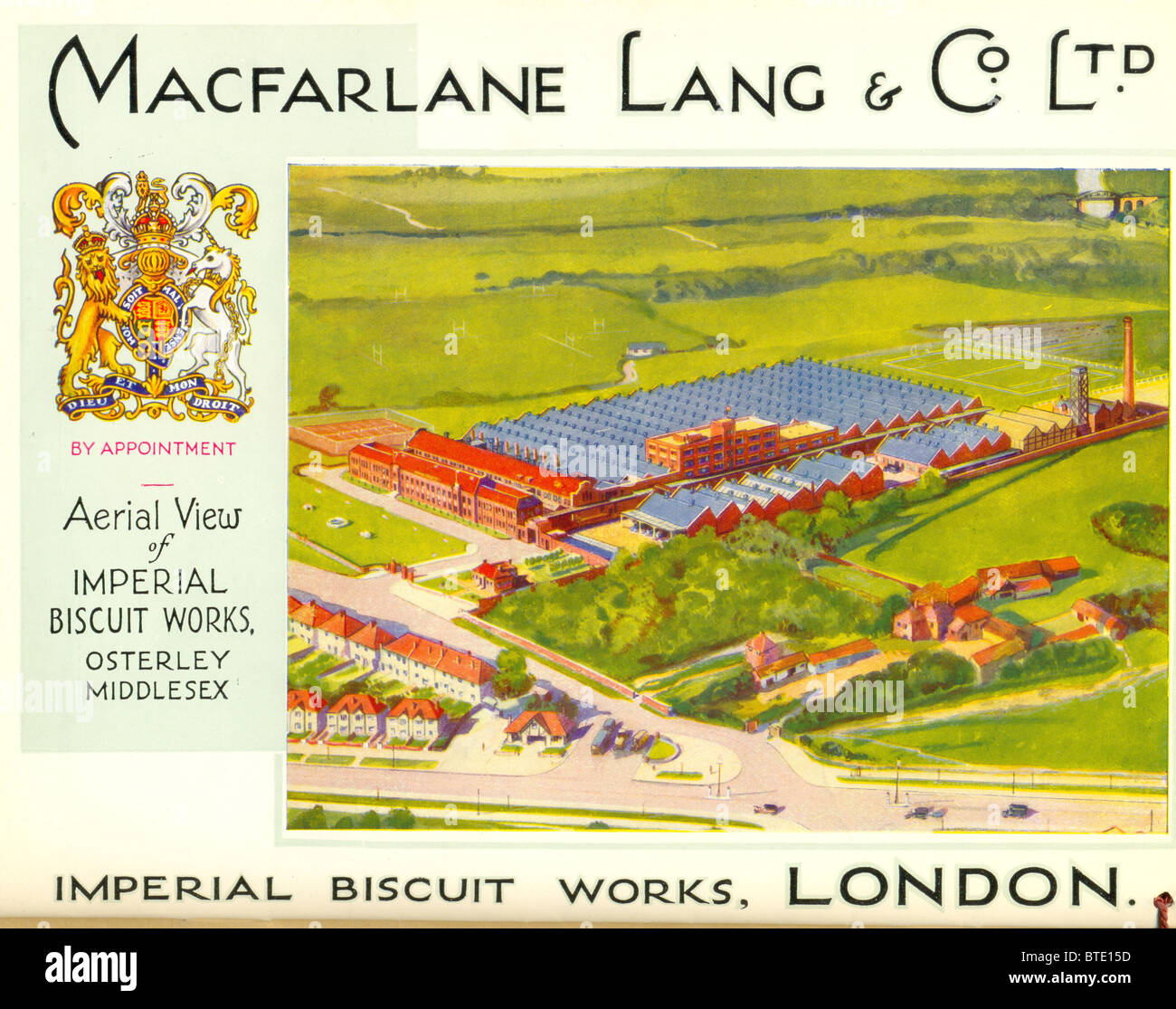 Luftaufnahme des kaiserlichen Keks Werke (Macfarlane Lang & Co Ltd) Stockfoto