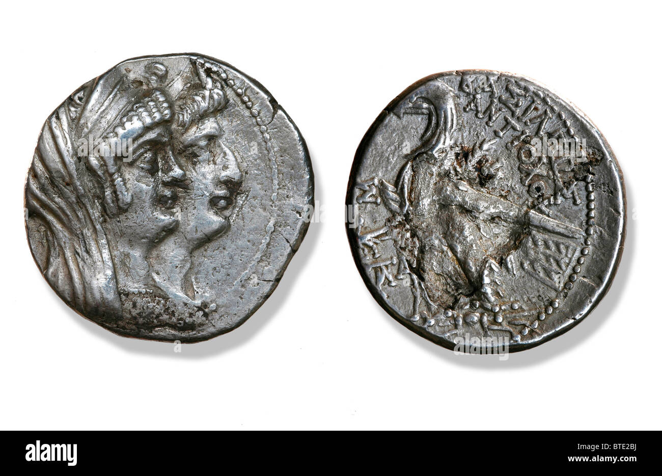 5404. Goldmünze mit Kleopatra Thea und Antiochus VII Grypus, 125-121 v. Chr. Stockfoto
