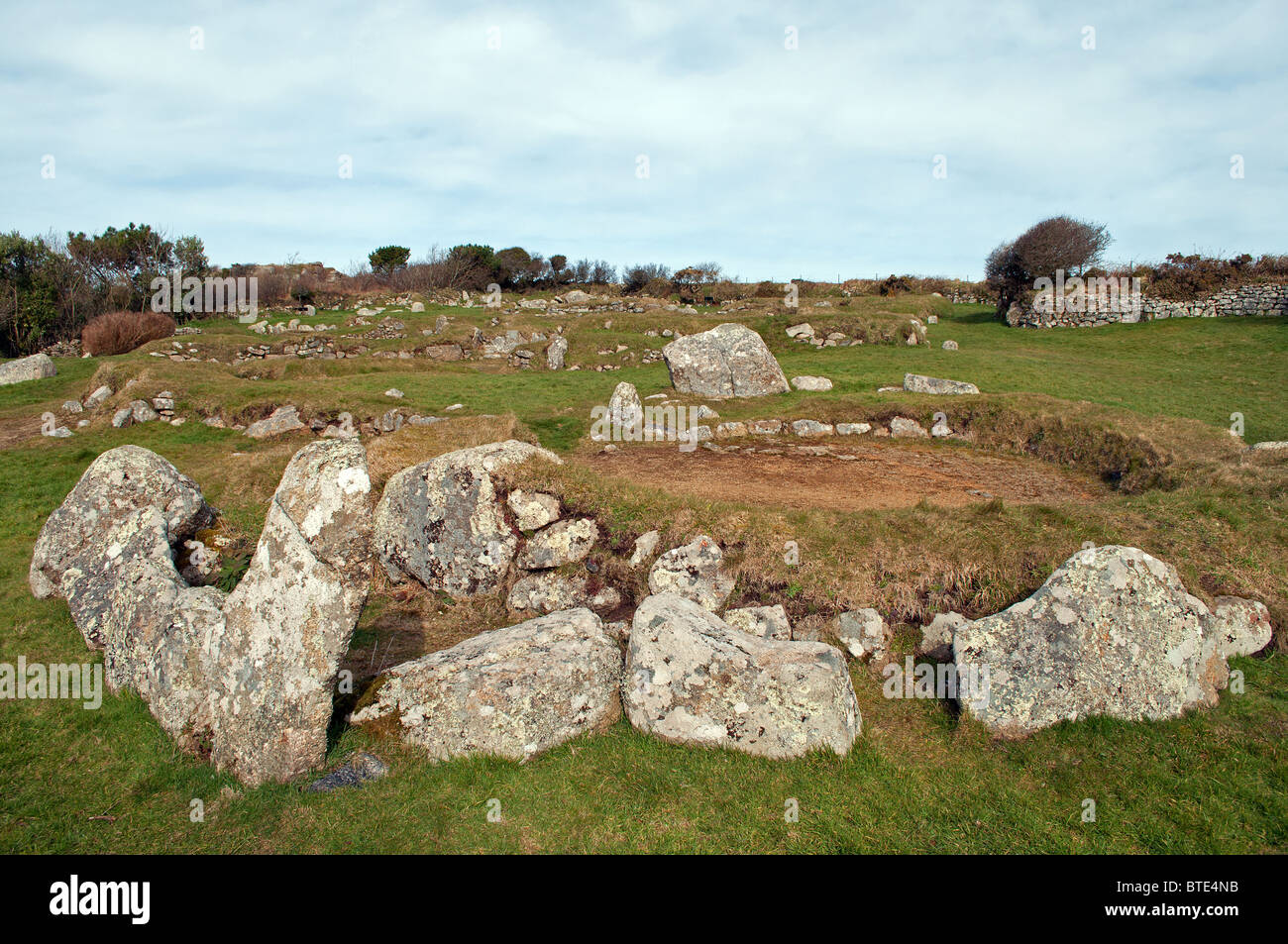 "Carn Euny" die Überreste eines eisenzeitlichen Siedlung in der Nähe von Penzance in Cornwall, Großbritannien Stockfoto