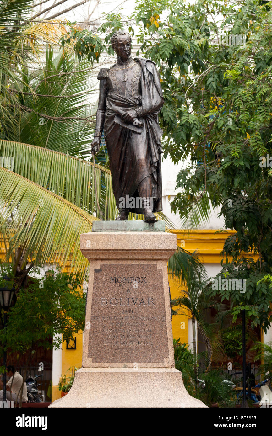 Bolivar Statue in Bolivar Platz in Mompox Kolumbien (Santa Cruz de Mompox oder Mompos) Stockfoto