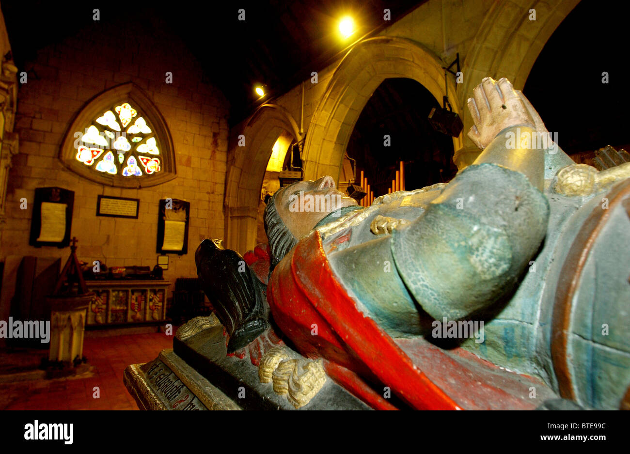 Denkmäler in St Bartholemew Kirche, Moreton Corbet, Shropshire, England Stockfoto