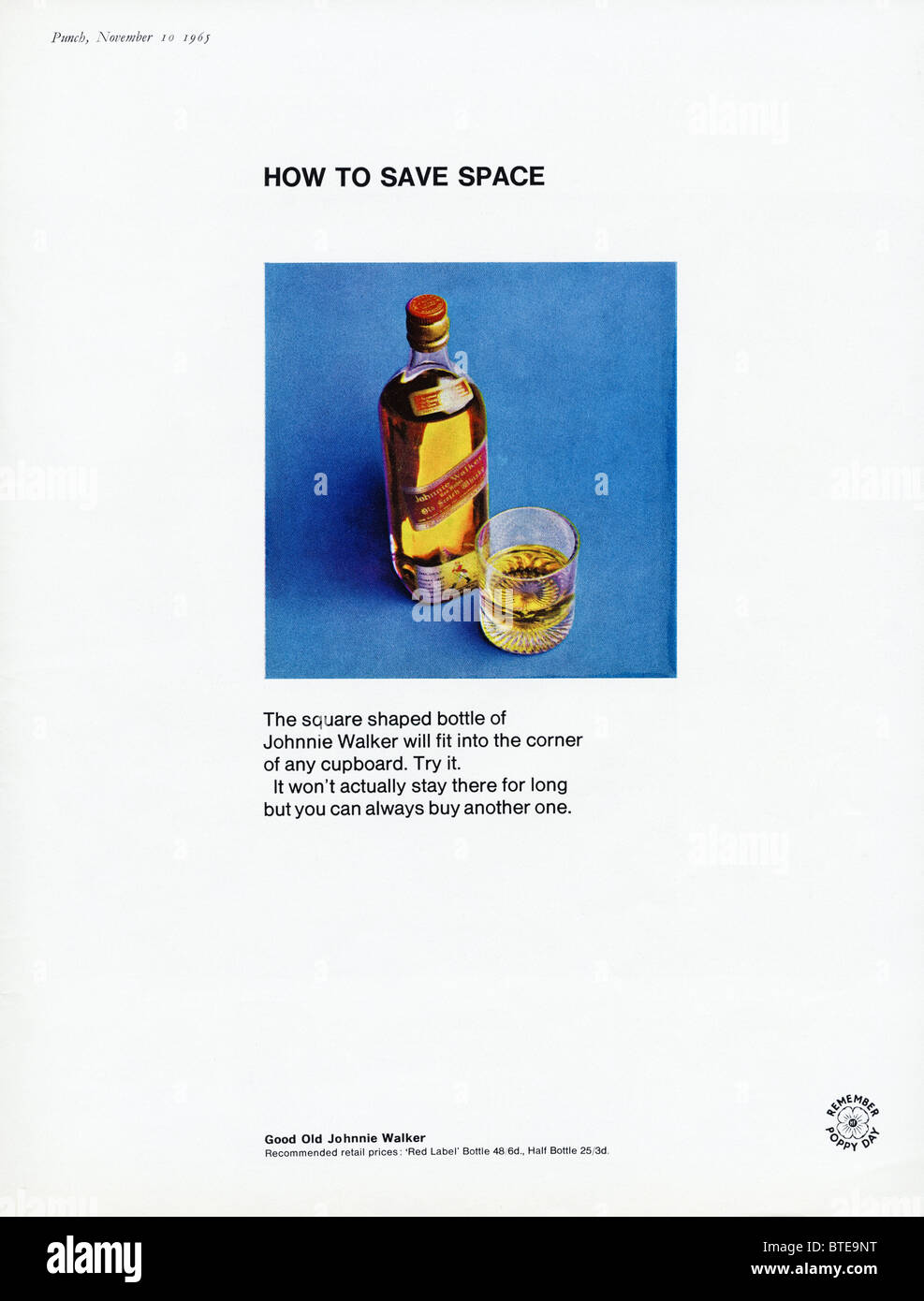 Anzeige für Johnnie Walker Scotch Whisky in der Zeitschrift vom 10 November 1965 Stockfoto