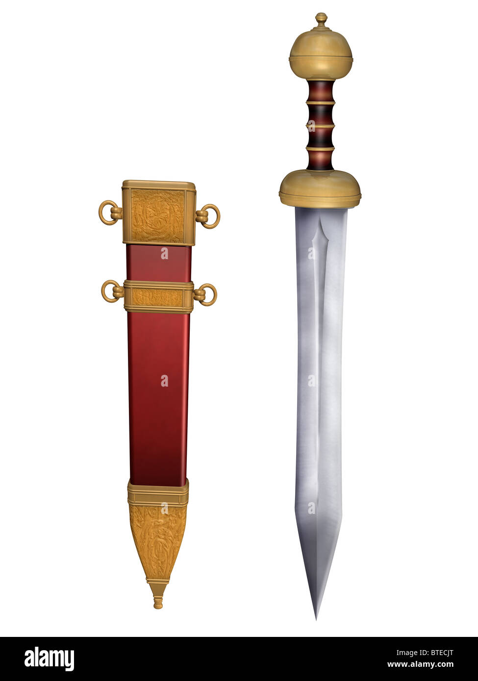 Isolierte Abbildung von einem Roman Gladius Kurzschwert mit Scheide Stockfoto