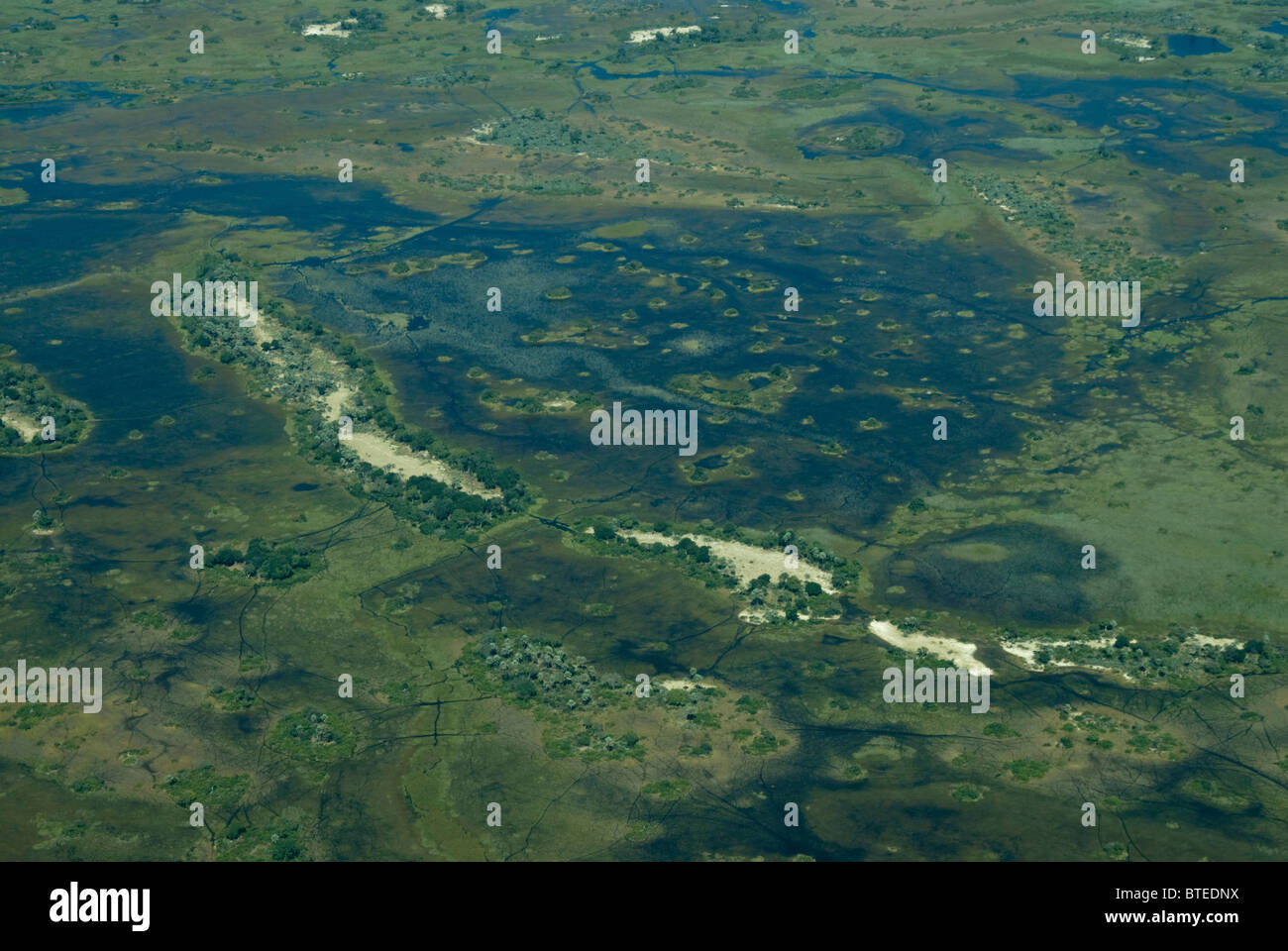 Malerische Luftaufnahme des Okavango Deltas Stockfoto