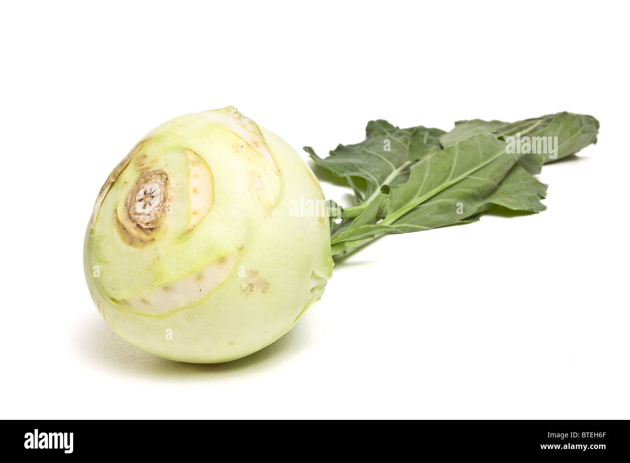 Deutsch-Rübe mit Blatt aus niedrigen Perspektive isoliert auf weiss. Stockfoto