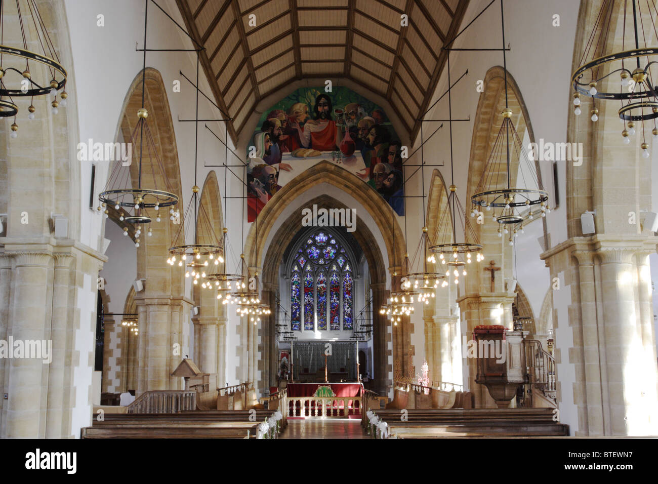 das letzte Abendmahl, Christus, Christentum, Religion, Malerei auf Kirche, Wandmalereien, St. Andreas Kirche, die größte Kirche in England, Stockfoto